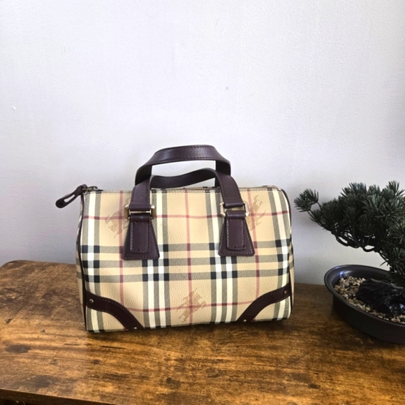 Burberry Cream and Brown Checkered Duffel Bag - Picture 1 of 9